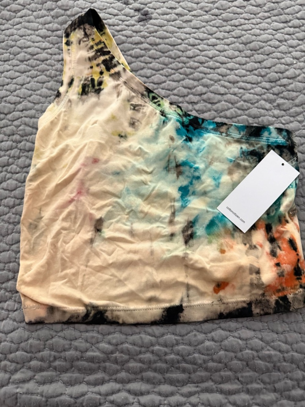 Never worn w/tags: One-Shoulder Tie-Dye Crop Top - Cream, Blue, Orange, Black